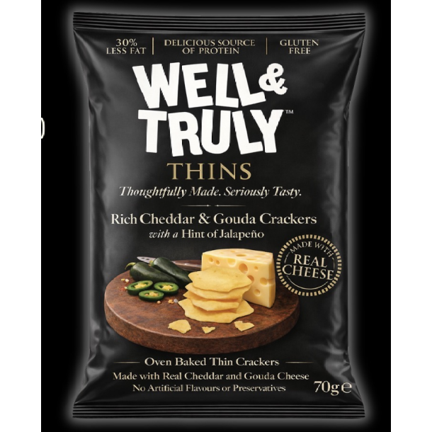 Well & Truly Thins m. Cheddar & Gauda og Jalapenos