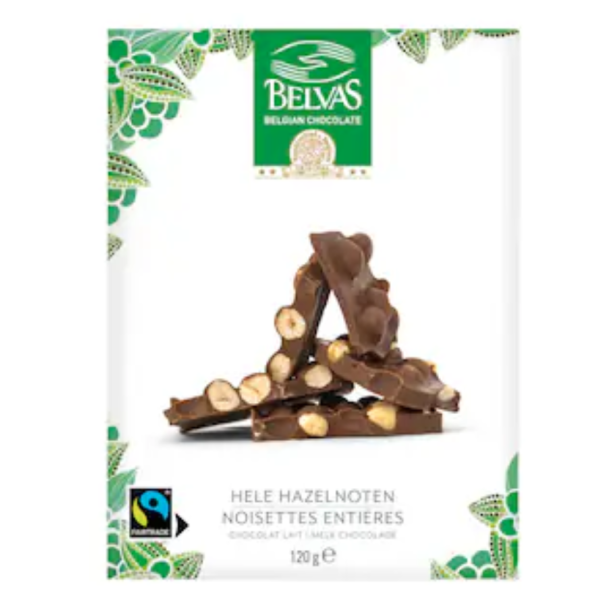 Belvas, Mlkechokolade med hele hasselndder