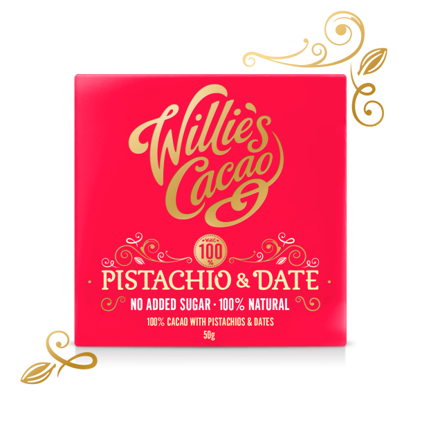 Willie's cacao Pistachio & Date No Added Sugar 100% cacao